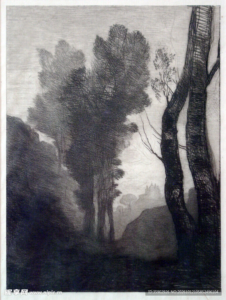 黑白写意山林风景