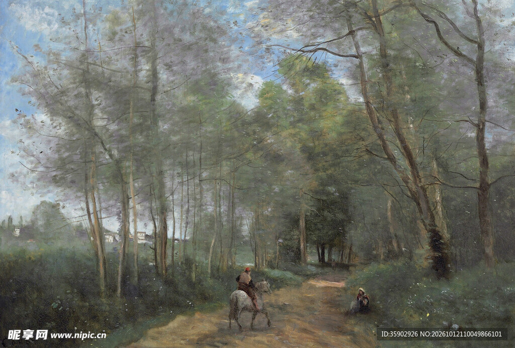林间小路风景油画