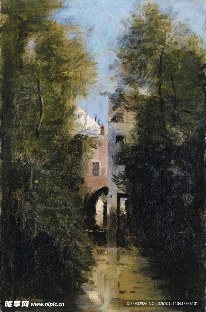 林间小屋风景油画