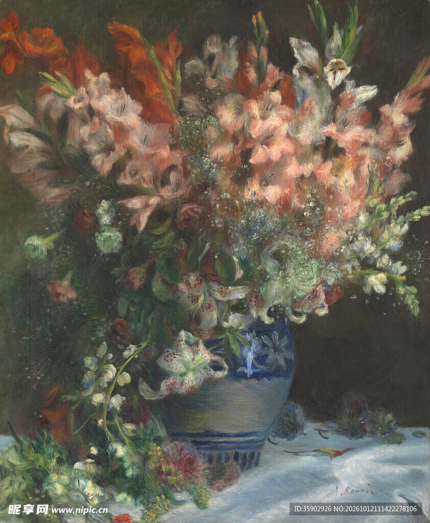 瓶中花卉静物油画