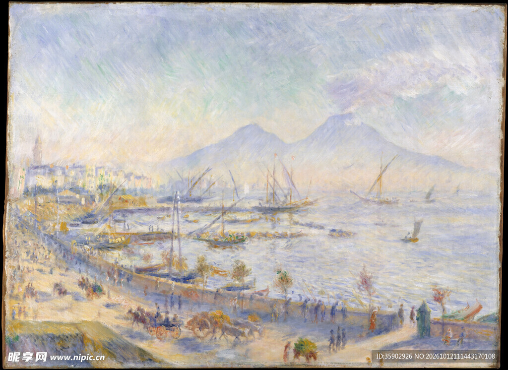 滨海远山风景油画