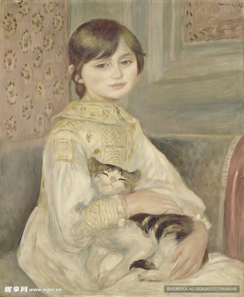 抱猫少女油画肖像