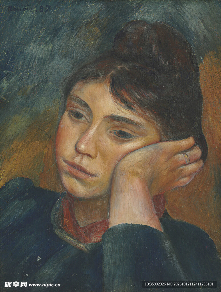 托腮女子肖像油画