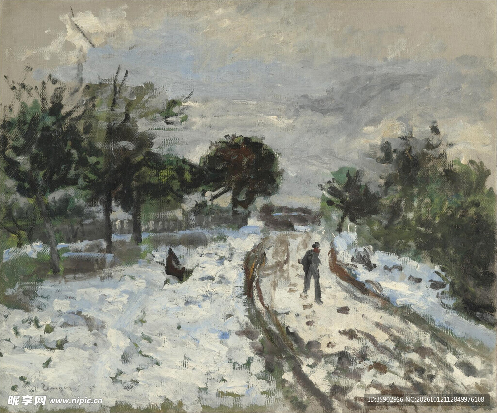 郊野雪景风景油画