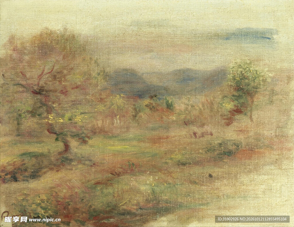 复古郊野风景水彩画
