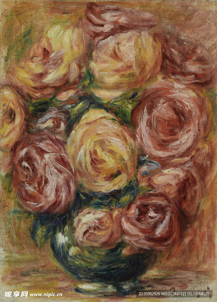 瓶中玫瑰静物油画