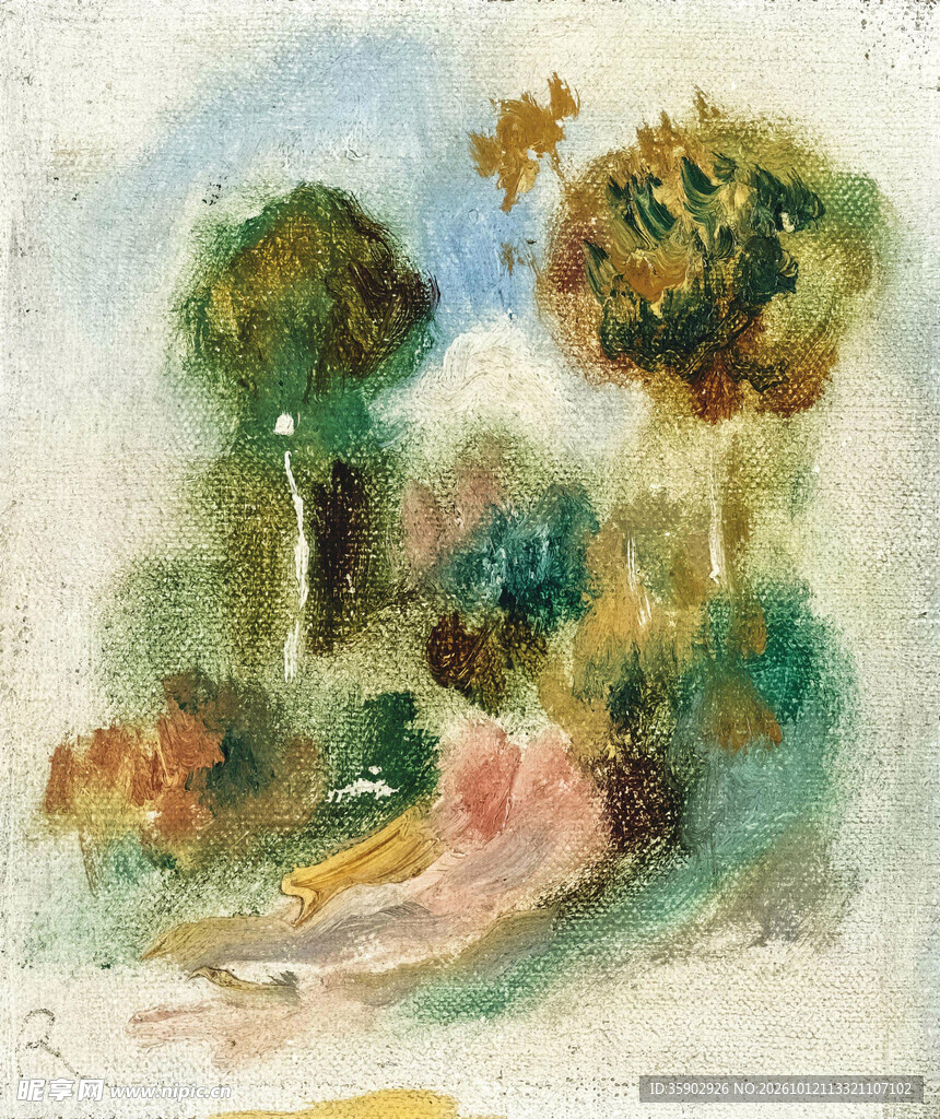 朦胧水彩林间风景