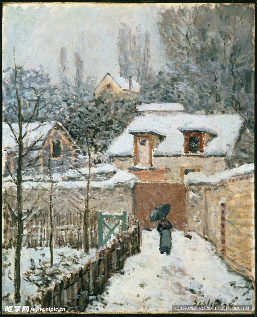 冬日乡村雪景油画