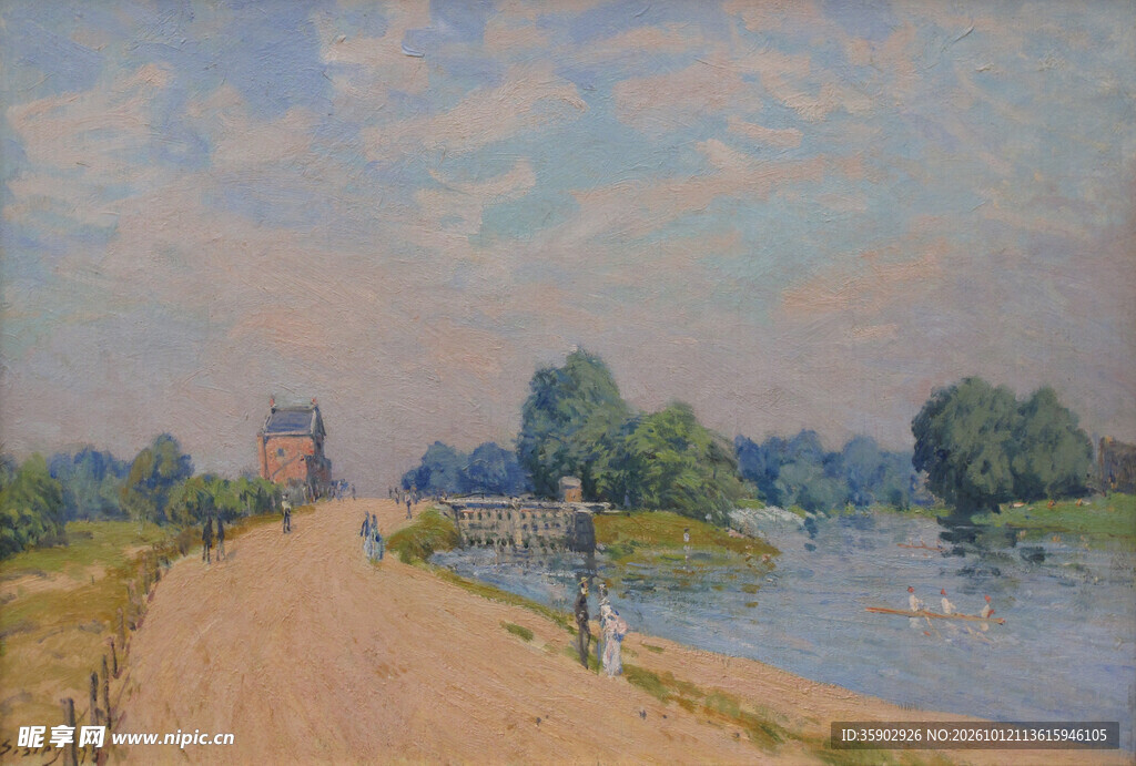 郊野河畔风景油画