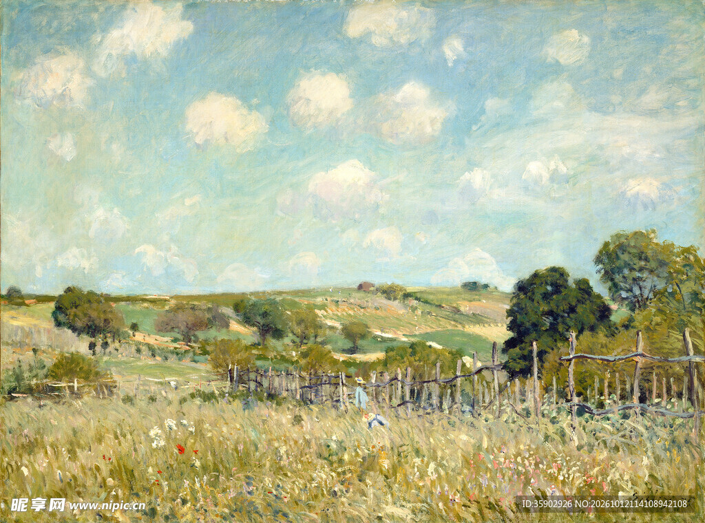 郊野晴空风景油画