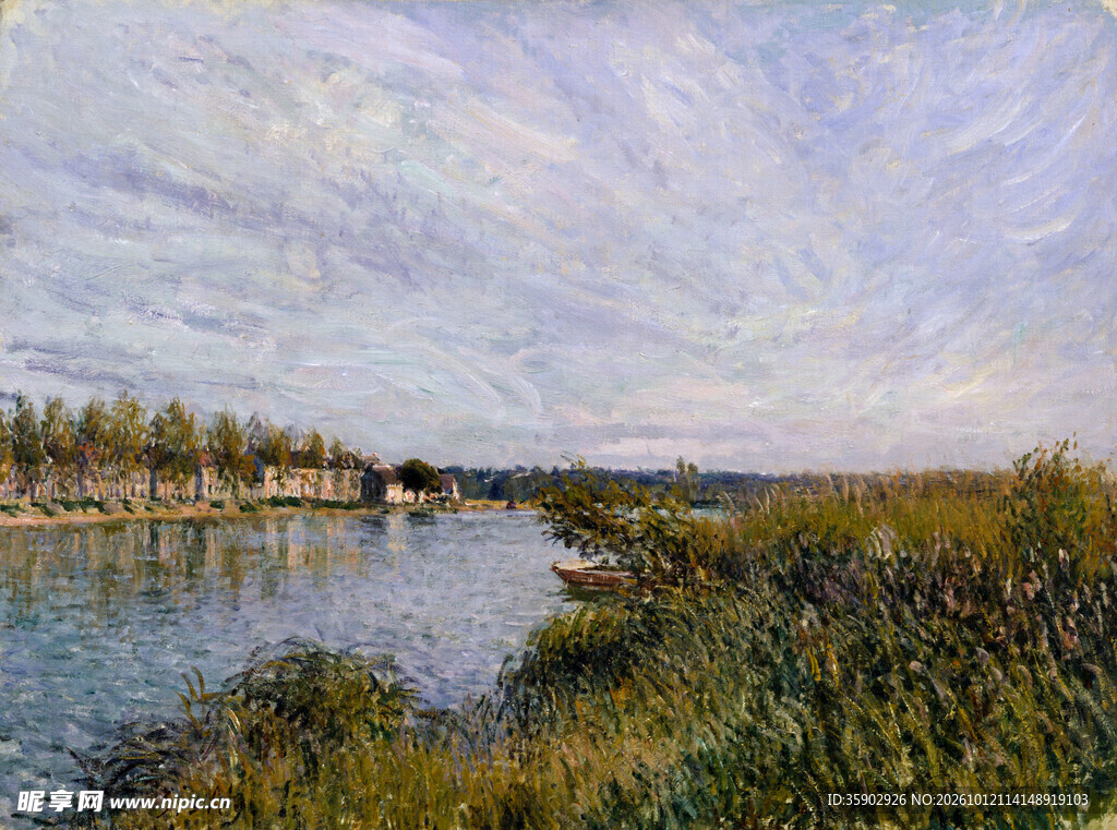 河畔郊野风景油画