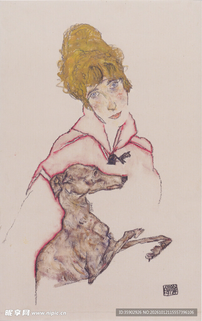 金发女子与爱犬速写
