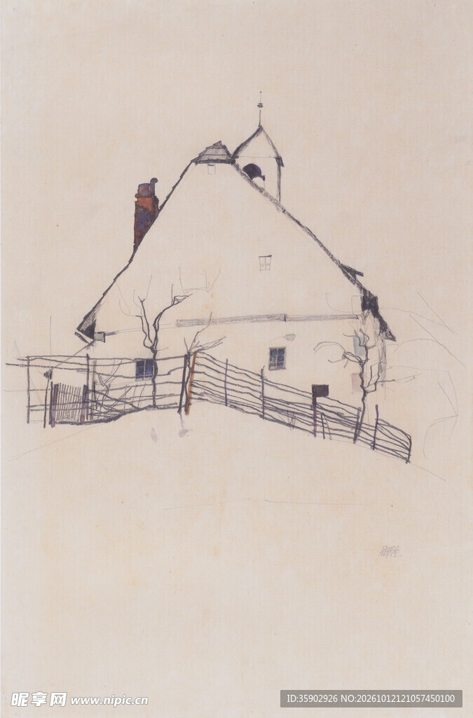 乡村小屋手绘速写