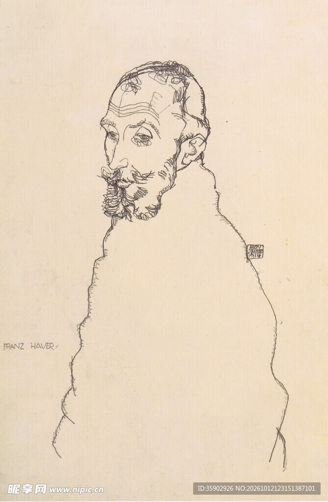 线描胡须男子侧身像