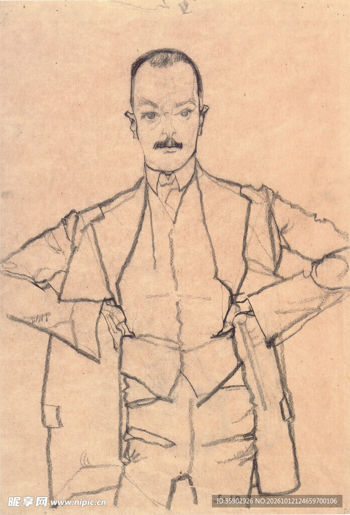 民国男子线描肖像