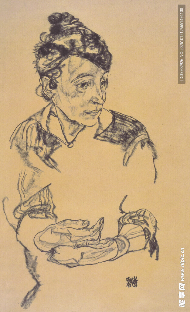 古风仕女白描画像