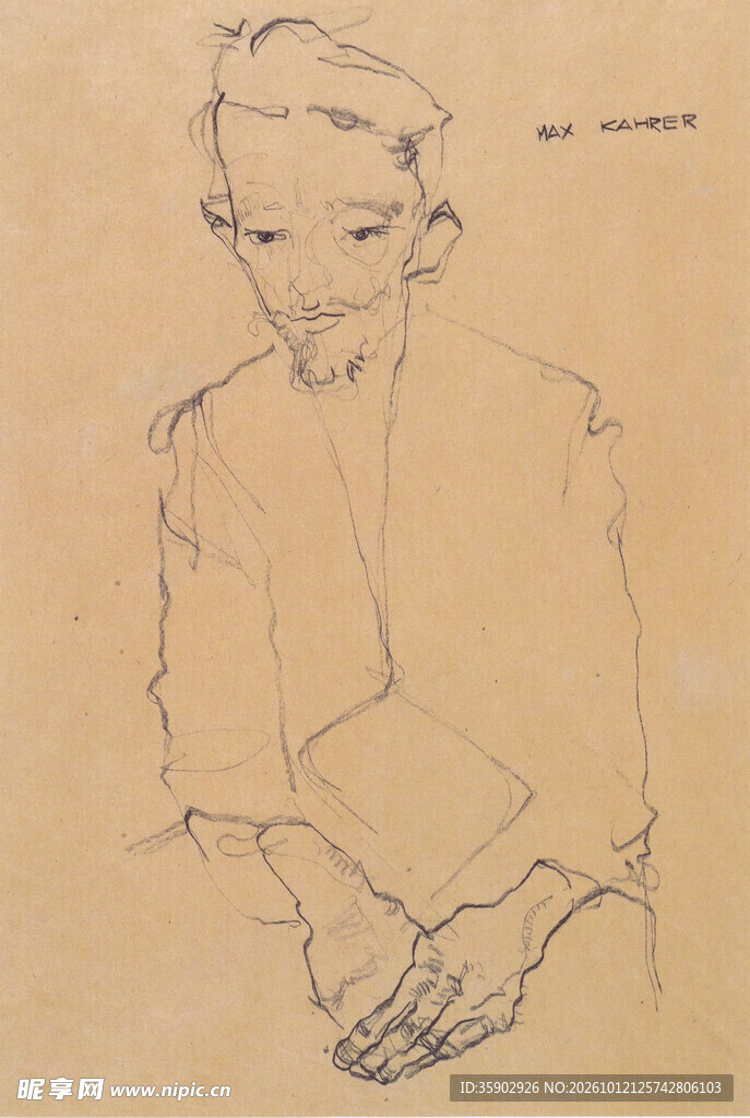 线描男子半身肖像