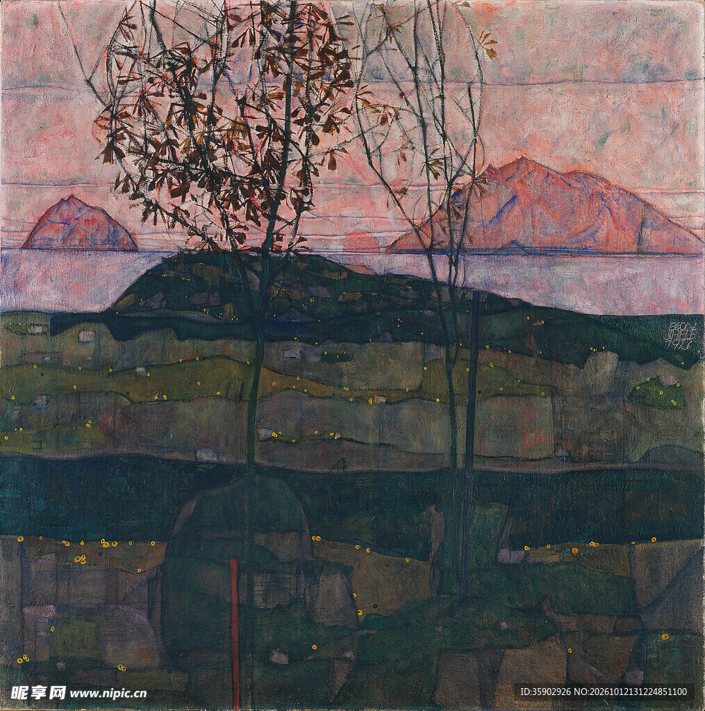 郊野黄昏风景油画