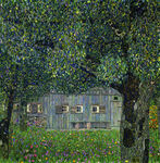 林间乡村小屋油画