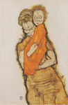 手绘母子人物肖像画