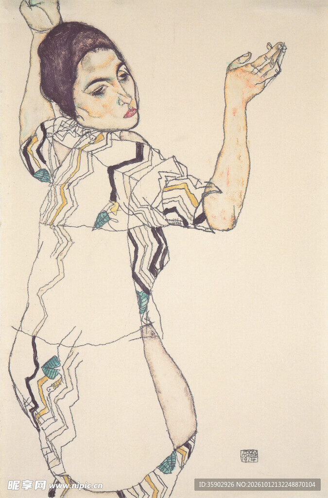 席勒风格女性人物速写