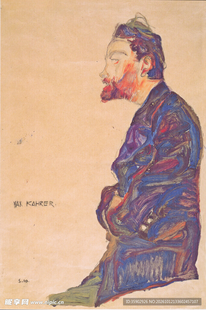 男子侧身坐像油画