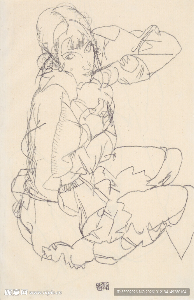 坐姿人物线描速写