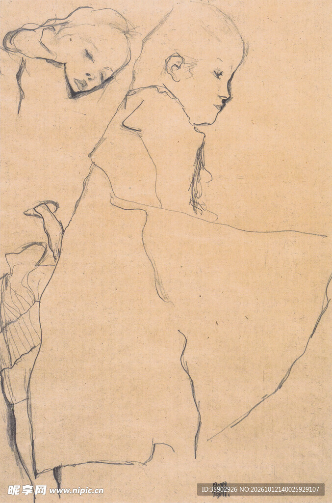 双人线描人物速写