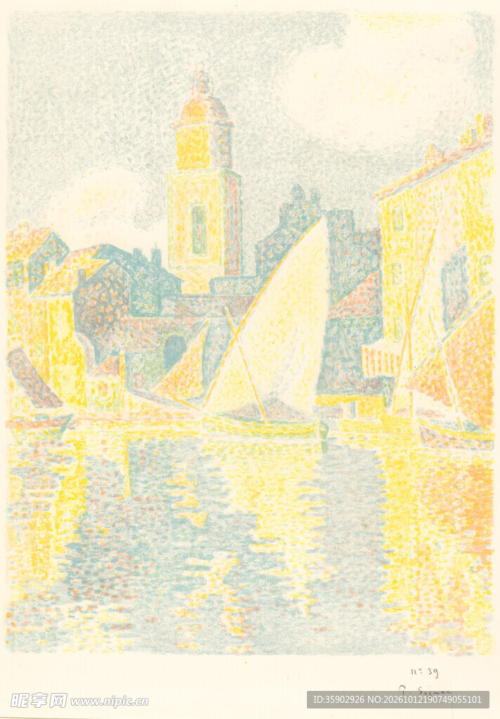 海上帆船复古版画