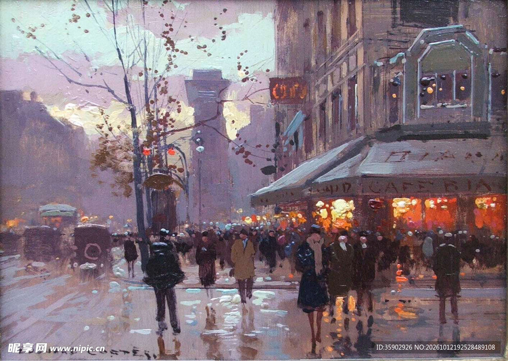 雨雾都市傍晚街景