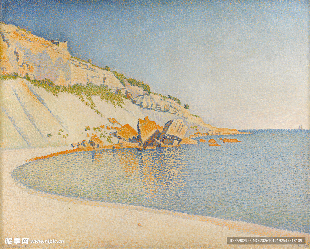 滨海崖岸风景油画