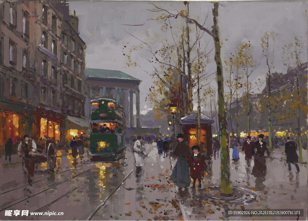 雨天复古街景油画