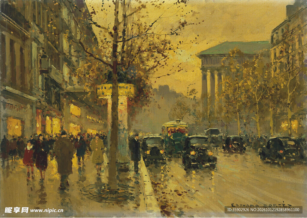 雨后黄昏欧式街景油画