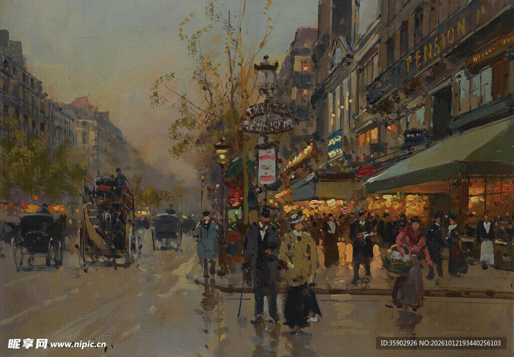暮色欧式街景油画
