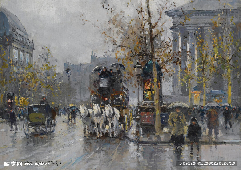 雨后复古街景油画