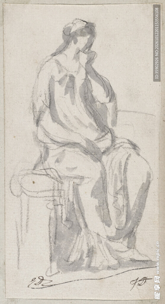 坐姿人物素描速写