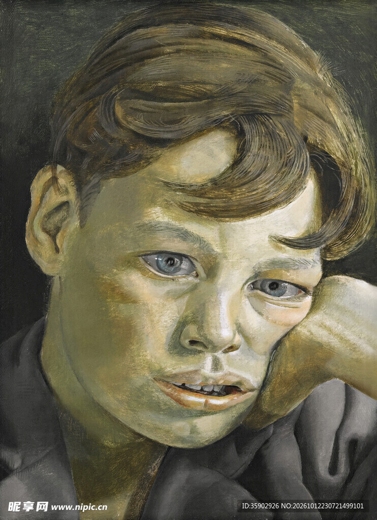 忧愁男孩肖像油画