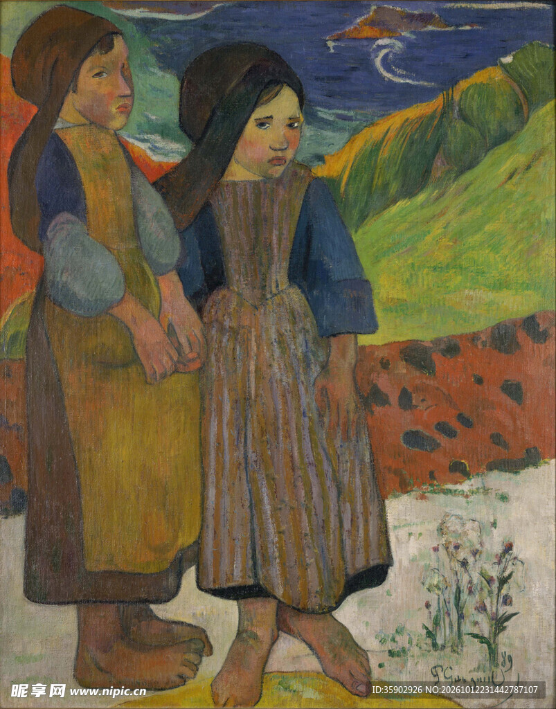 乡村少女风景油画