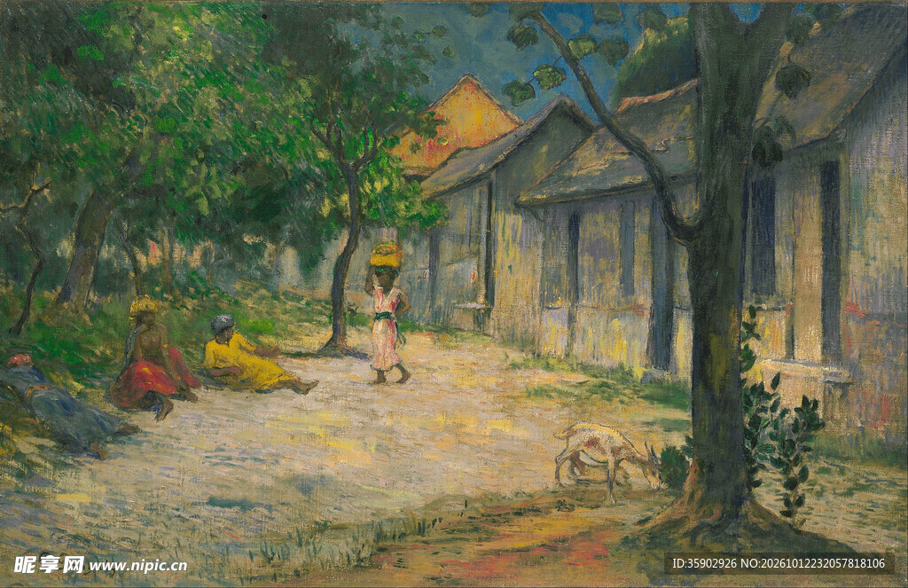 乡村林荫小道油画