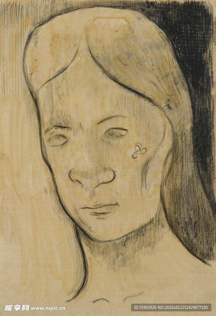 复古女性头像素描