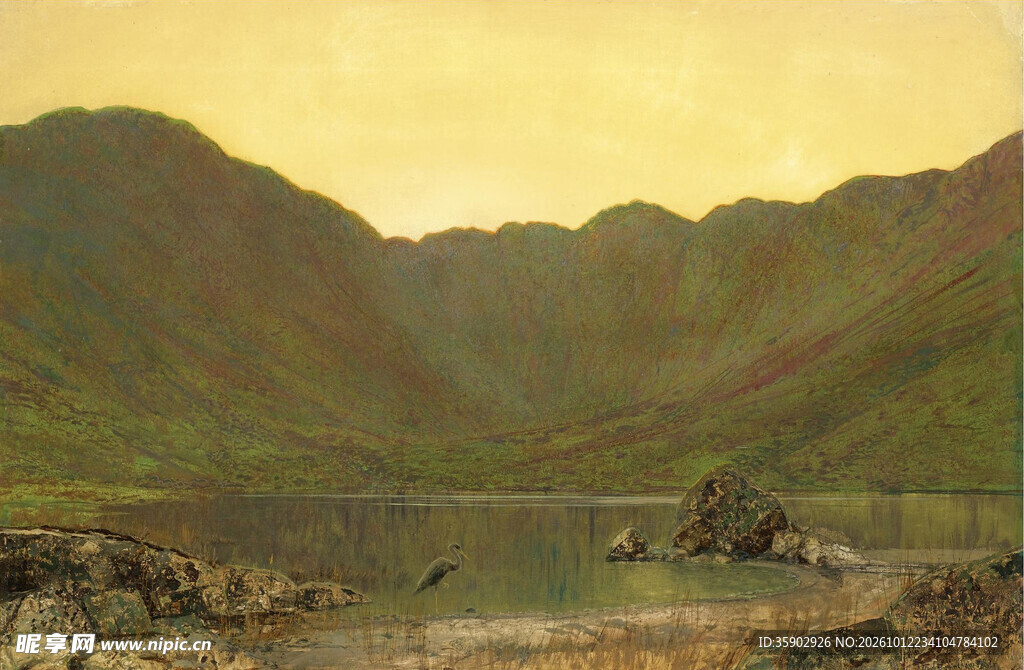 山野黄昏湖景