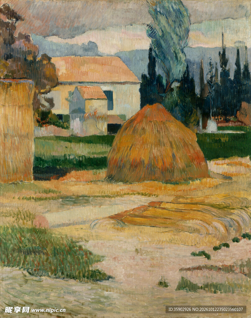 乡村田园草垛风景油画