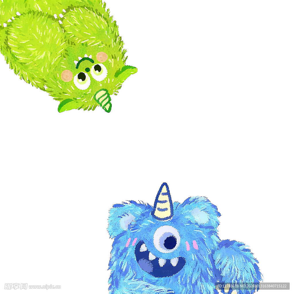 可爱毛绒小怪兽卡通免抠插画素材