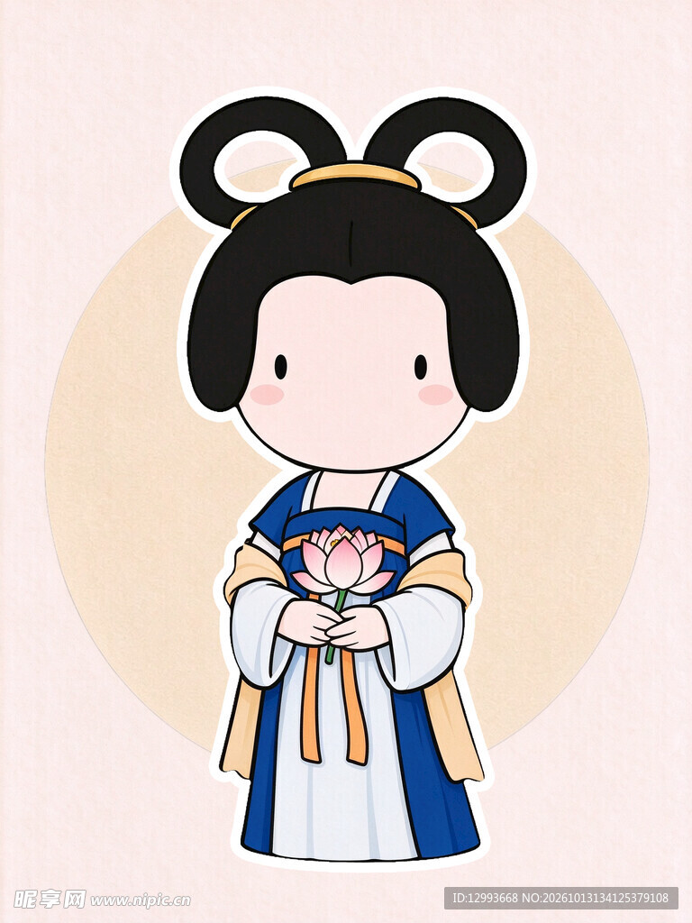 Q版古风持莲小仕女