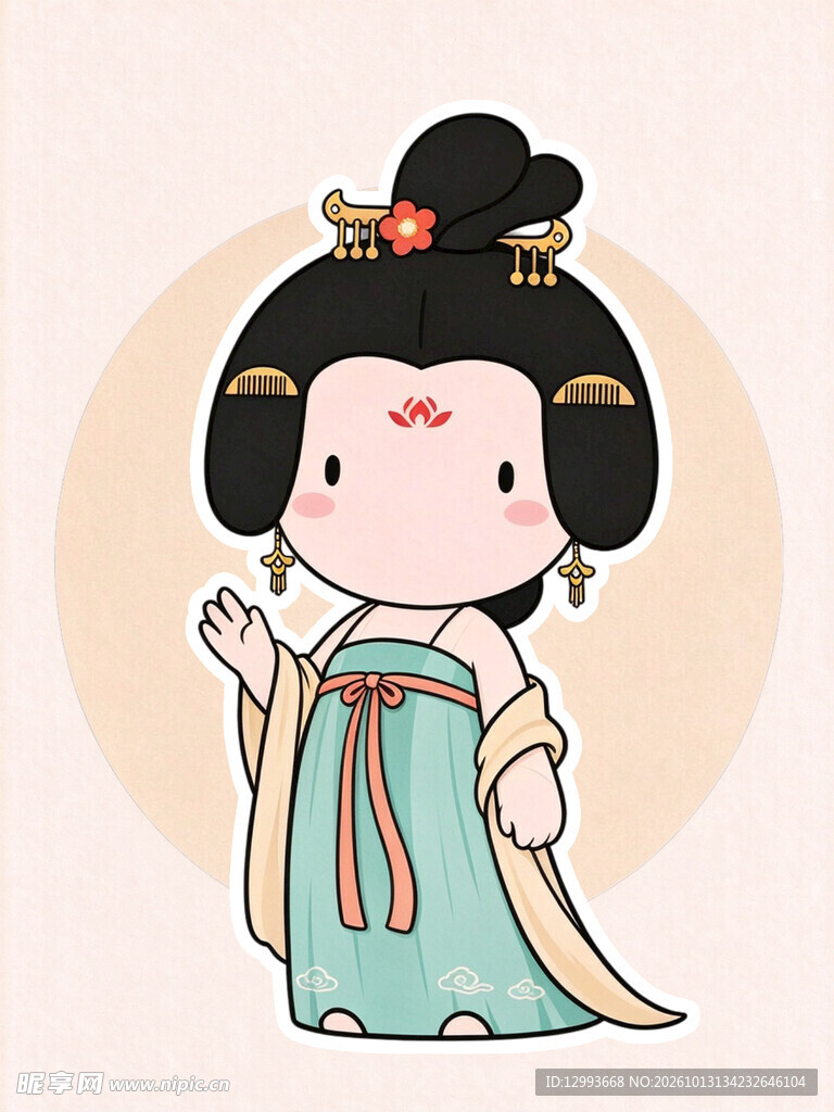 可爱Q版唐代仕女插画