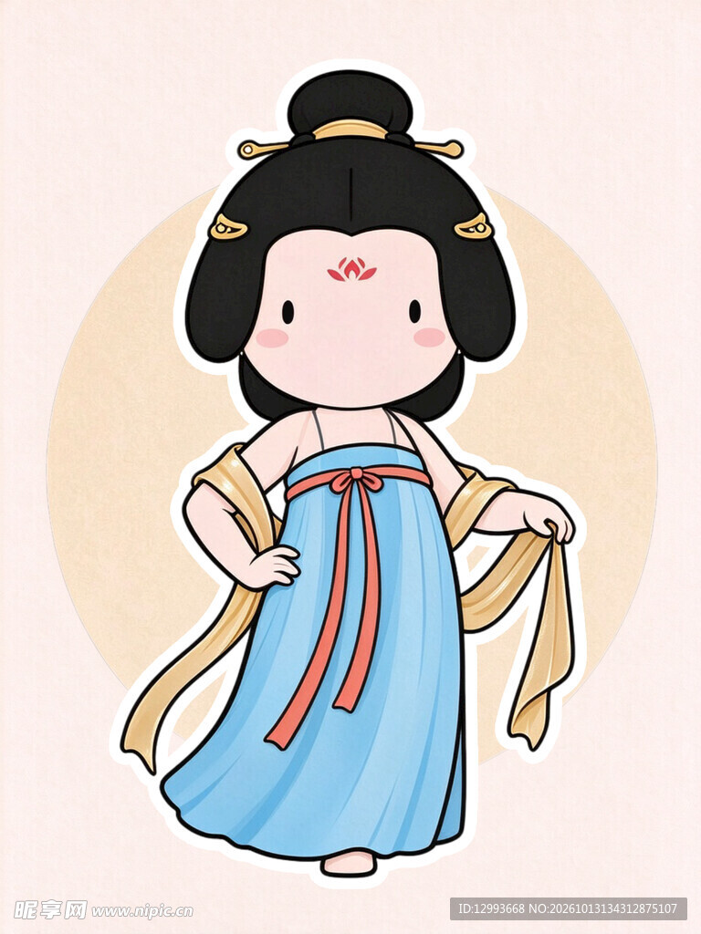 Q版萌趣唐代仕女插画