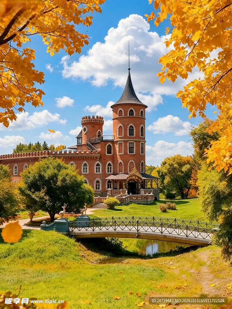 秋日古堡园林美景