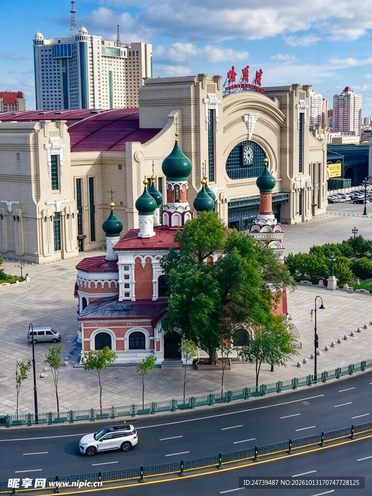 哈尔滨站前俄式建筑风光