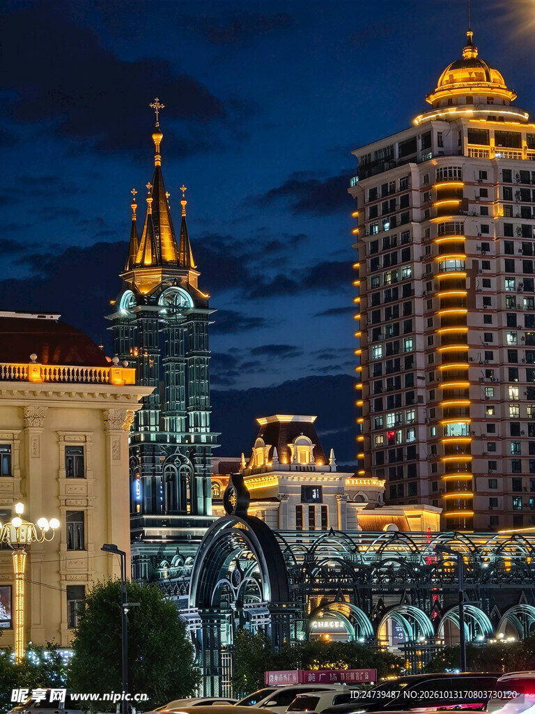 城市欧式建筑夜景