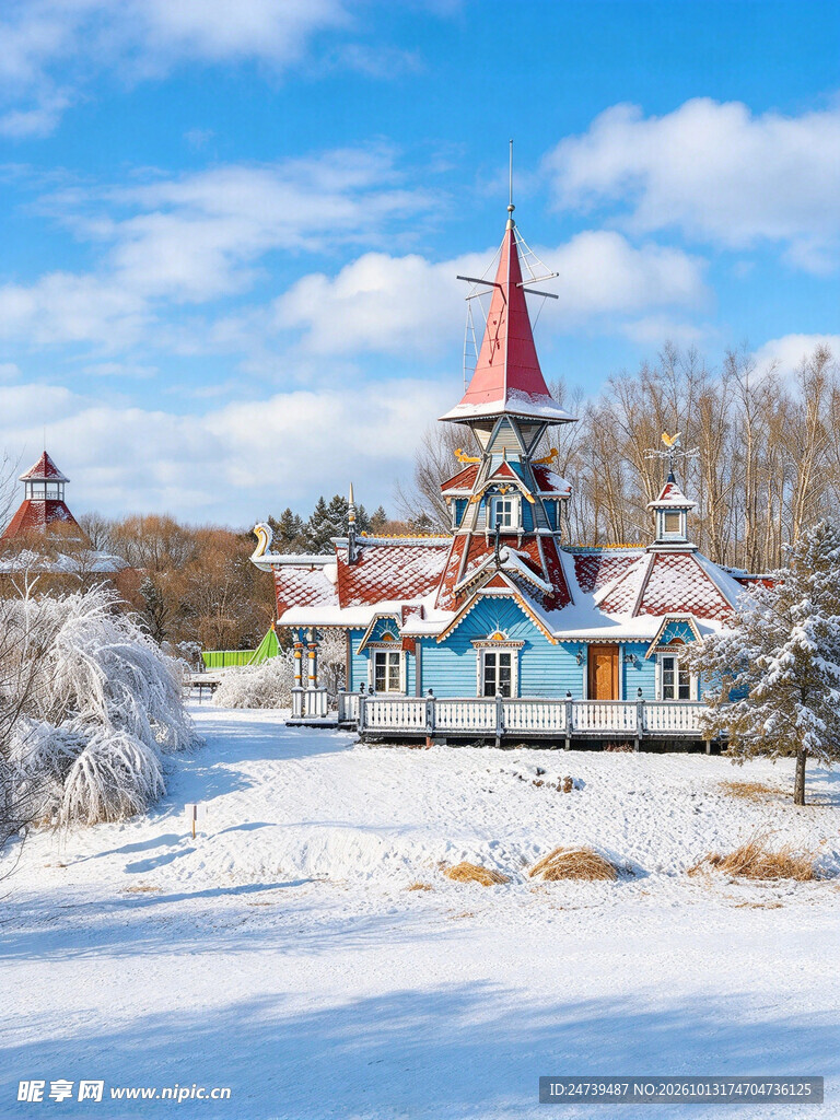 冬日俄式小屋雪景风光